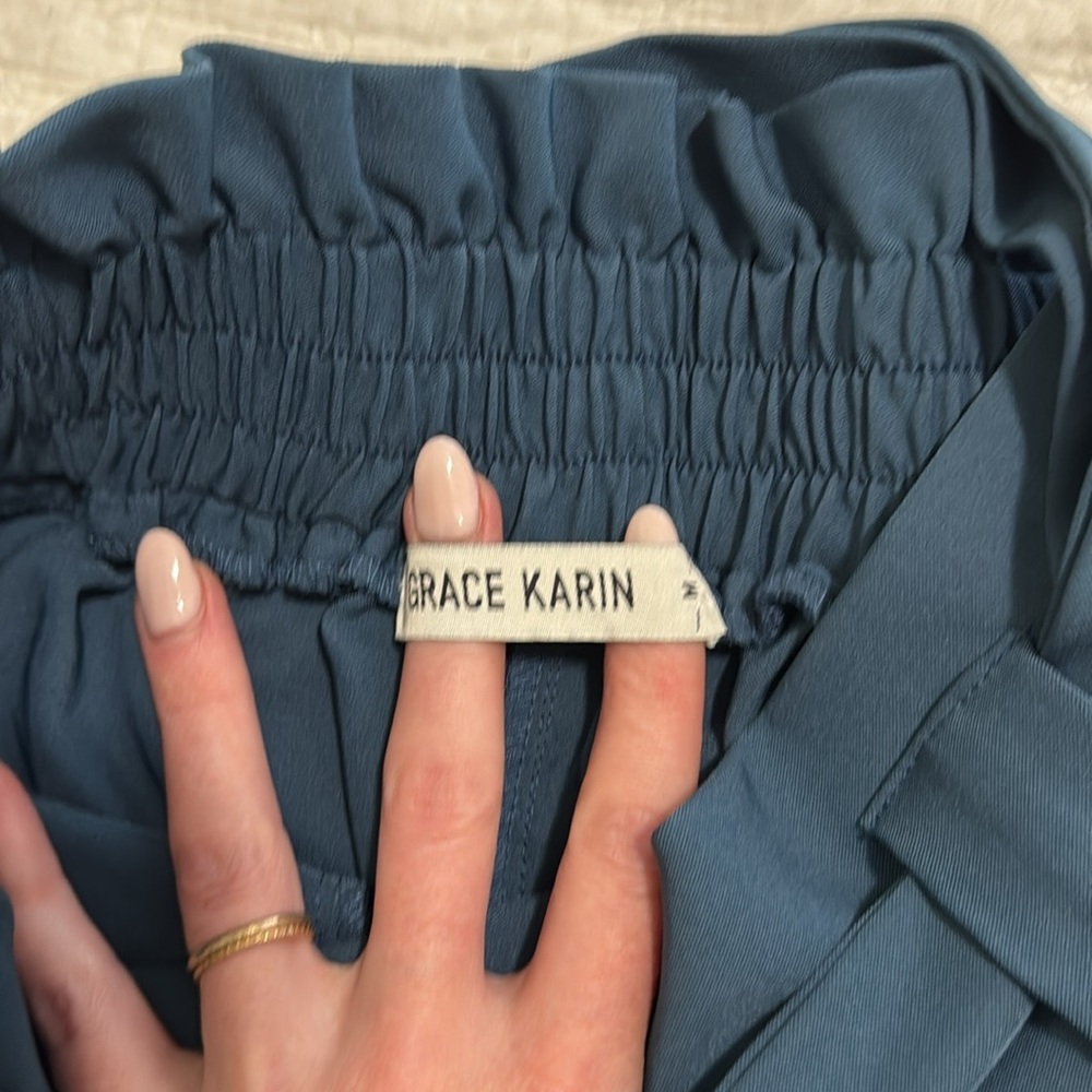 Grace Karin Elegant Blue Gathered Waist Pants - Picture 4 of 4